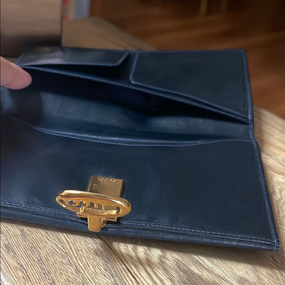 Authentic Gucci Navy Suede & Leather Vintage Wallet & Gucci Box - Picture 14 of 16